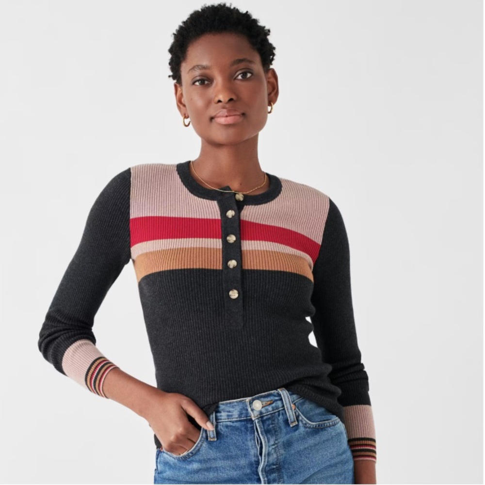 NWT Faherty Mikki Henley- Women's Colorblock Knit Top